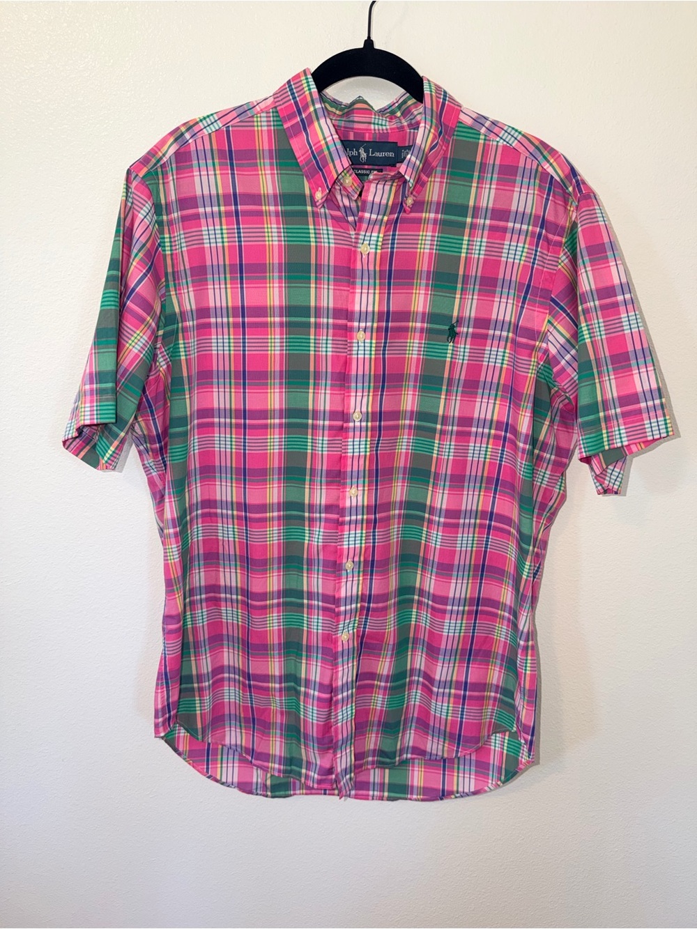 Ralph Lauren Pink and Green Plaid Short-Sleeve Button-Down Shirt